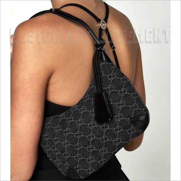 GUCCI black Jacquard Denim GG Monogram Horsebit detail SLIM small Shoulder bag🎁 - Picture 12 of 13